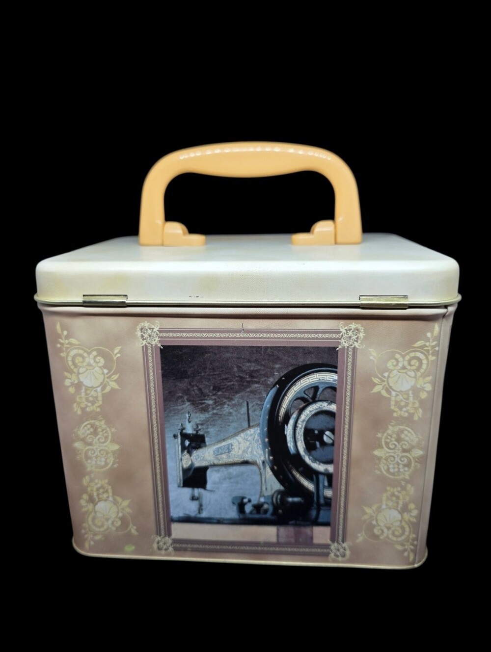 Vintage Singer Sewing Machine Tin Box with Yellow Handle - Picture 2 of 12